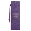 Load image into Gallery viewer, Strength & Dignity Proverbs 31:25 Purple Sunflower Faux Leather Bookmark