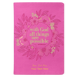 Load image into Gallery viewer, Personalized Journal With God Pink Wreath Faux Leather Matthew 19:26