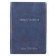 Load image into Gallery viewer, Personalized KJV Holy Bible Thinline Large Print Navy Faux Leather w/Thumb Index King James Version