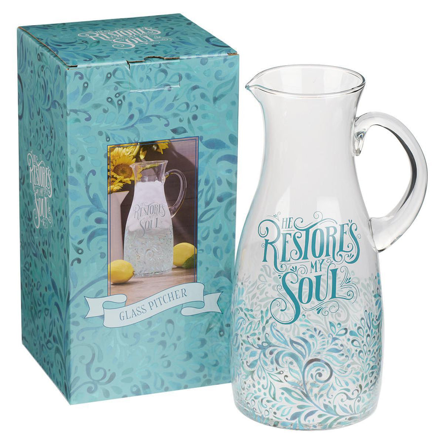 He Restores My Soul Psalm 23:3 Glass Pitcher