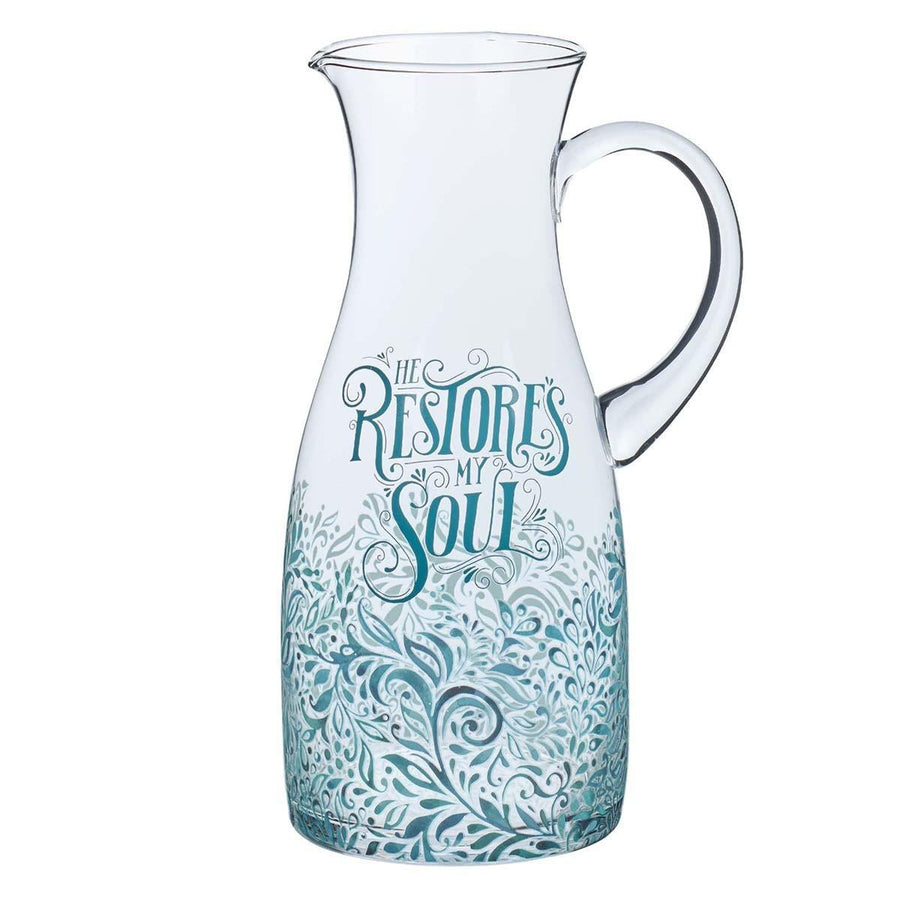He Restores My Soul Psalm 23:3 Glass Pitcher