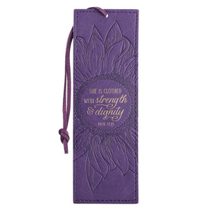 Strength & Dignity Proverbs 31:25 Purple Sunflower Faux Leather Bookmark