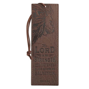 The LORD Is My Strength Exodus 15:2 Brown Faux Leather Bookmark