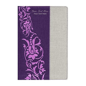 Personalized Custom Text Your Name NKJV The Study Bible for Women Purple/Gray Linen LeatherTouch