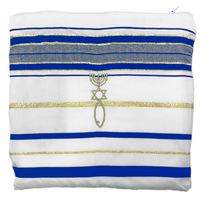 Royal Blue & Gold 72″ X 22″ Prayer Shawl  – Traditional Messianic with Tallit