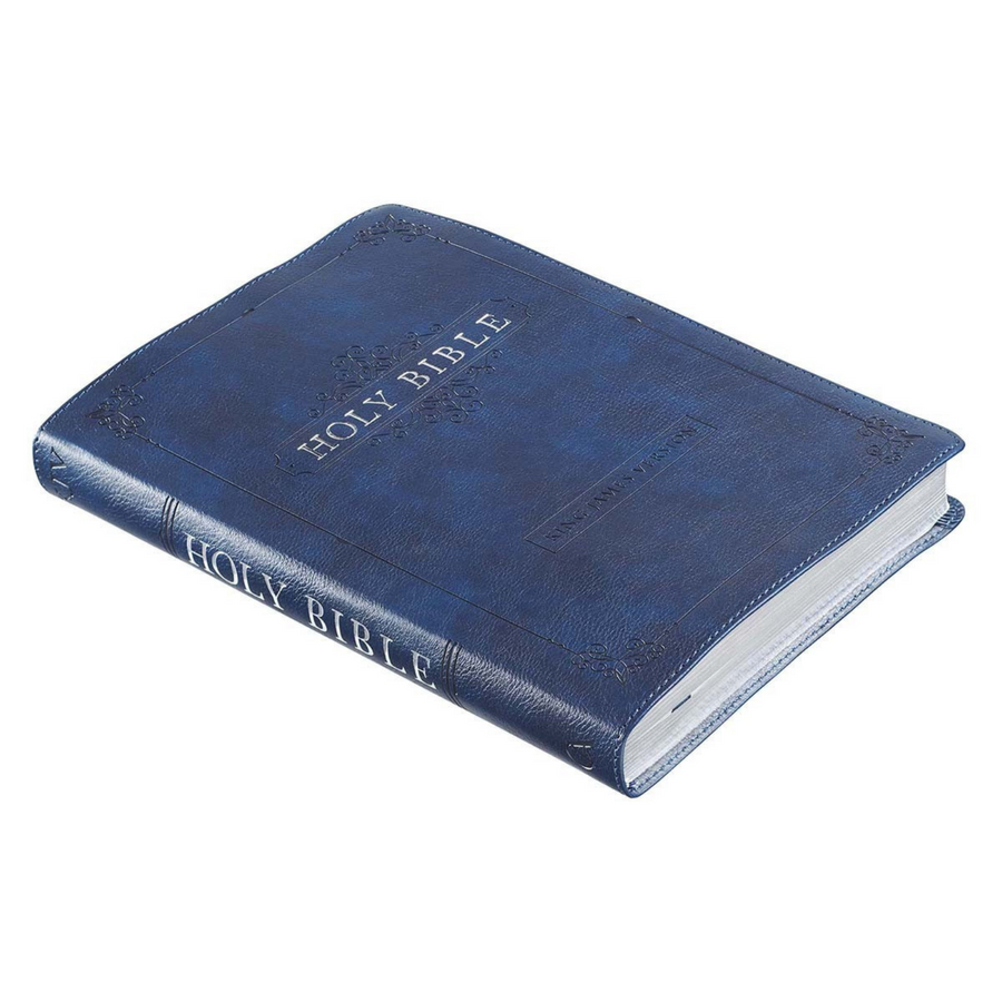 Personalized KJV Holy Bible Thinline Large Print Navy Faux Leather w/Thumb Index King James Version