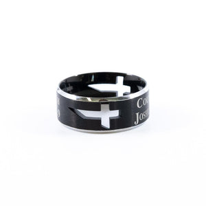 Strength Courage - Joshua 1:9 - Men's Black Cross Ring