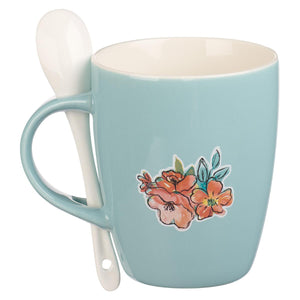 Bless You & Keep You Numbers 6:24 Teal Ceramic Coffee Mug with Spoon