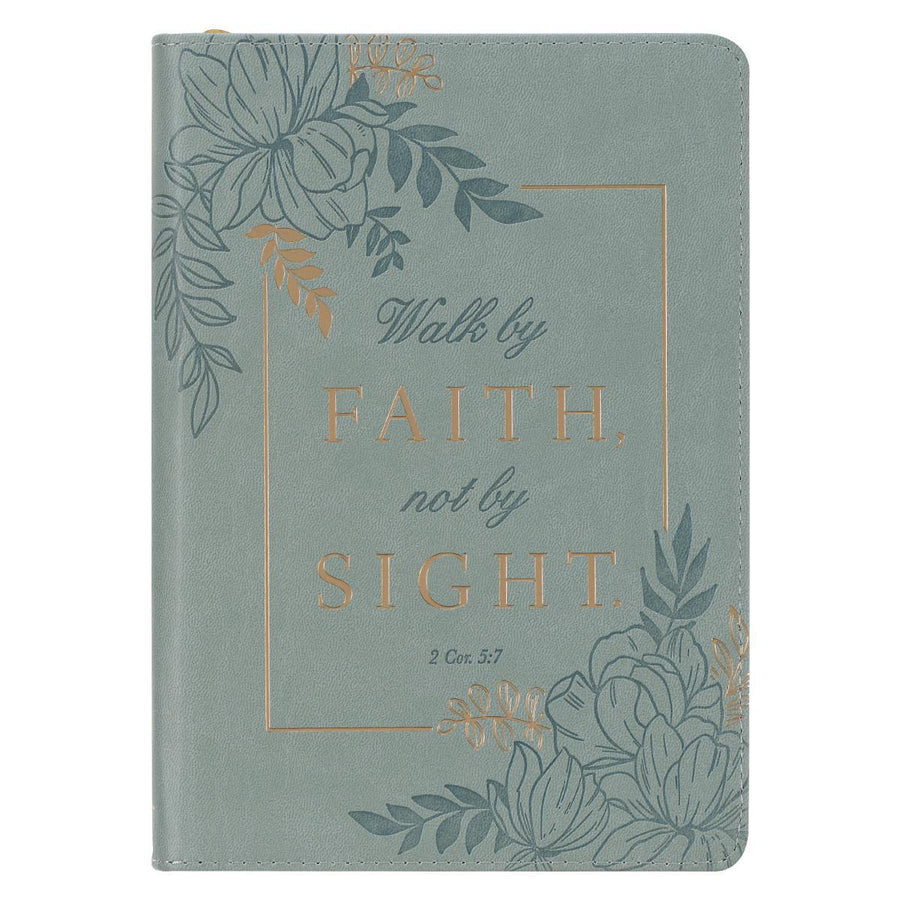 Walk By Faith 2 Corinthians 5:7 Teal Floral Faux Leather Zippered Journal