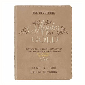 Personalized Custom Text Your Name Apples of Gold 366 Daily Devotions for Women to Refresh Your Spirit Taupe Faux Leather