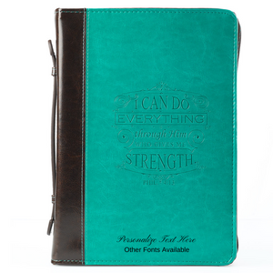 Philippians 4:13  Turquoise & Brown Faux Leather Personalized Bible Cover For Women