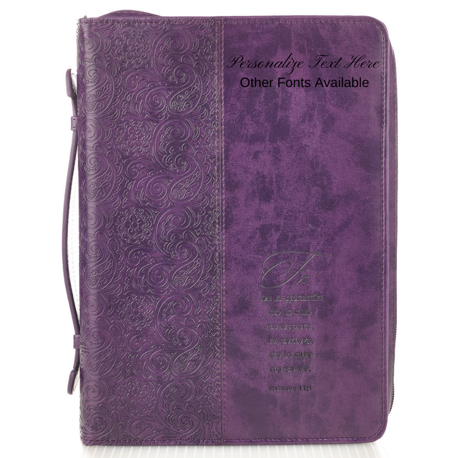 Funda para  Biblias Fe Hebreos 11:1 Morado SPANISH Personalized Bible Cover for Women