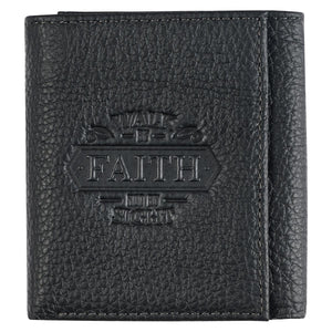 Walk by Faith 2 Corinthians 5:7 Black Genuine Leather Wallet