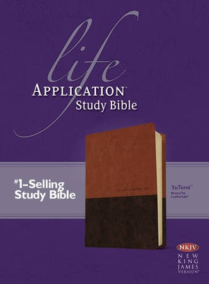 Personalized Custom Text NKJV Life Application Study Bible TuTone Brown/Tan New King James Version