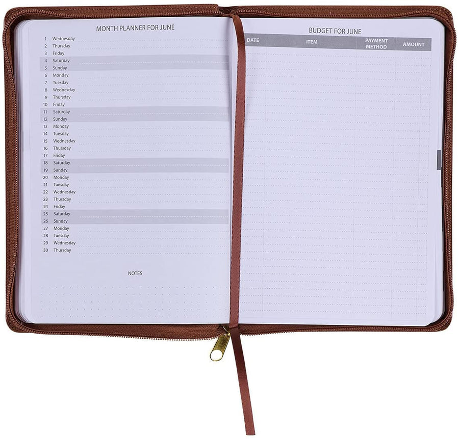 Personalized 2022 Refuge and Strength Brown Faux Leather Zippered Executive Planner