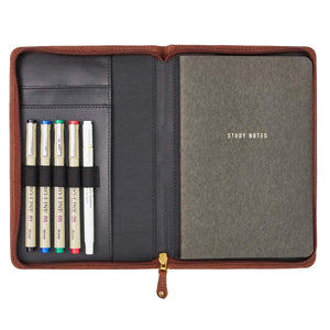 Personalized Cross Zippered Brown Full Grain Leather Padfolio/Portfolio Notebook Study Kit