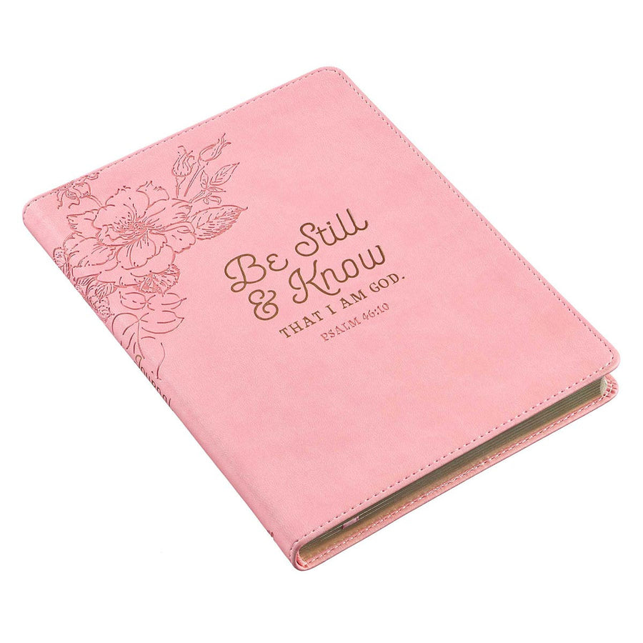 Personalized Journal Be Still & Know Slimline Psalm 46:10 Faux Leather Pink