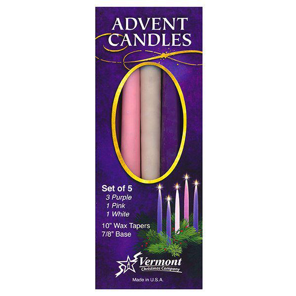 Advent Candles, 10 x 7/8 inches, 3 Purple, 1 Pink, 1 White