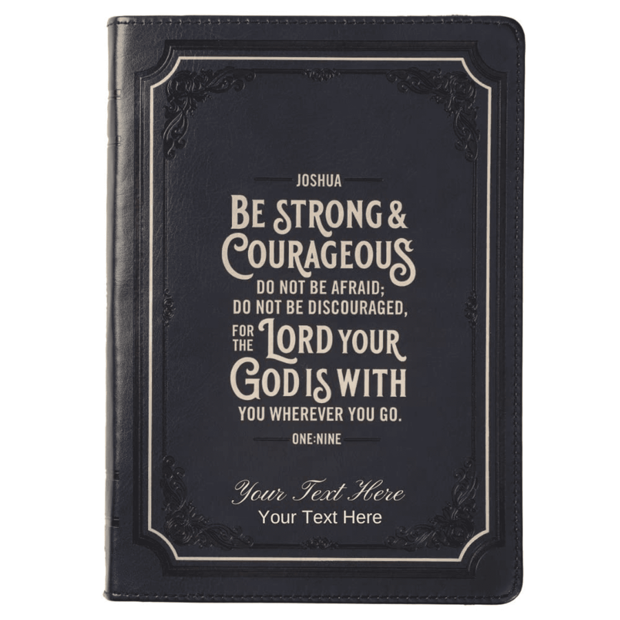 Personalized Journal Custom Text Your Name Be Strong and Courageous Black Classic Journal with Zippered Closure - Joshua 1:9