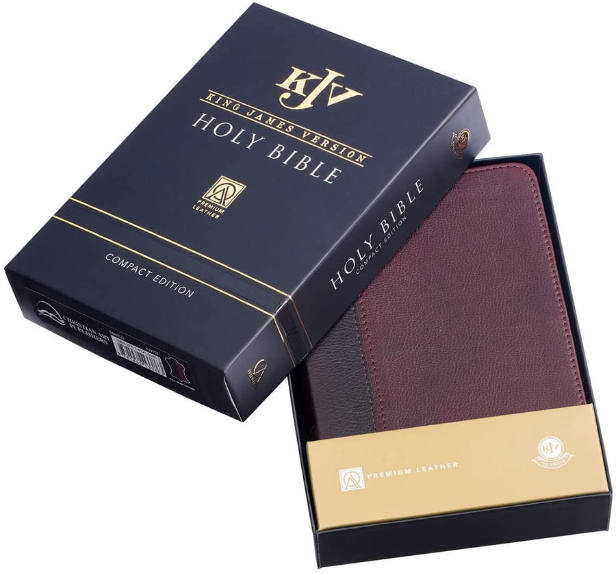 Personalized KJV Merlot & Burgundy Two-Tone Full Grain Leather Compact