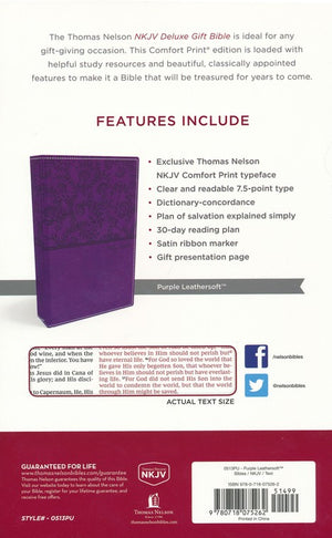 Personalized Custom Text Your Name NKJV Deluxe Gift Holy Bible Leathersoft Purple New King James Version