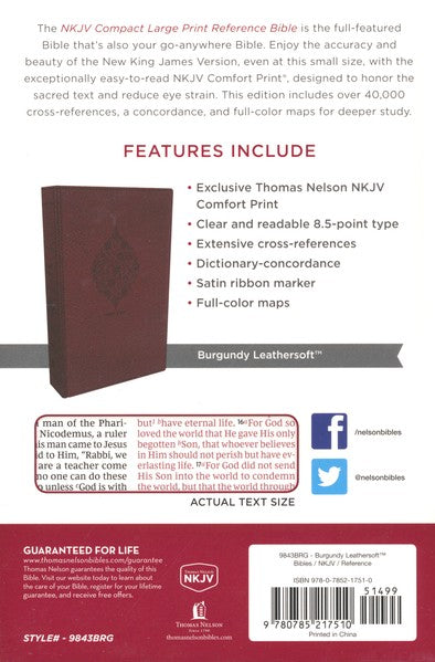 Personalized NKJV COMPACT Leathersoft Burgundy Reference Bible