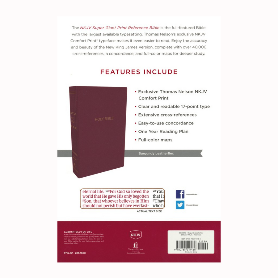 Personalized Custom Text Your Name NKJV Super Giant Print Reference Bible Easy to Read Comfort Print Burgundy Leatherflex