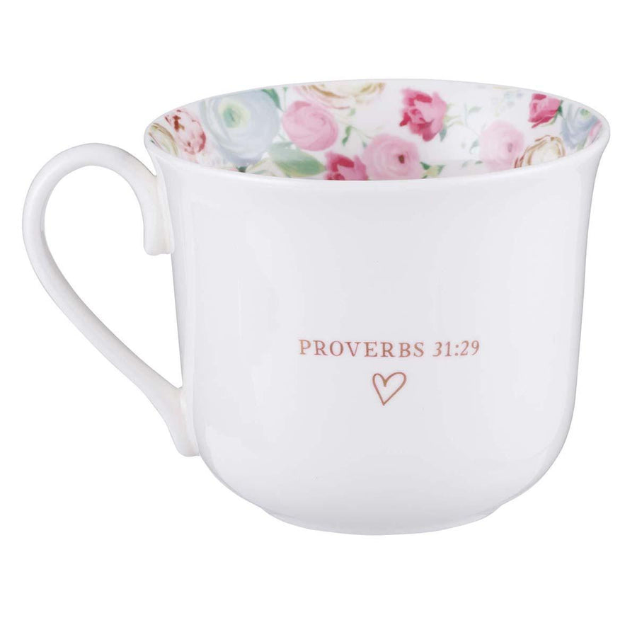 Love You Mom Proverbs 31:29 Floral Mug