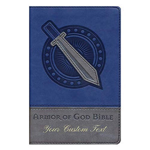 Personalized Bible with Custom Text NIV Kids' Bible Armor of God Bible Italian Duo-Tone Blue/Silver