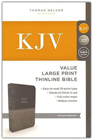 Personalized Custom Text Your Name KJV Value Thinline Large Print Red Letter Comfort Print Leathersoft Charcoal