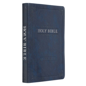 Personalized KJV Holy Bible Thinline Large Print Navy Faux Leather w/Thumb Index King James Version