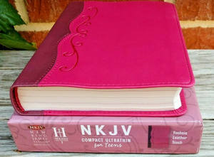 Personalized NKJV Compact Ultrathin Bible for Teens Fuchsia LeatherTouch