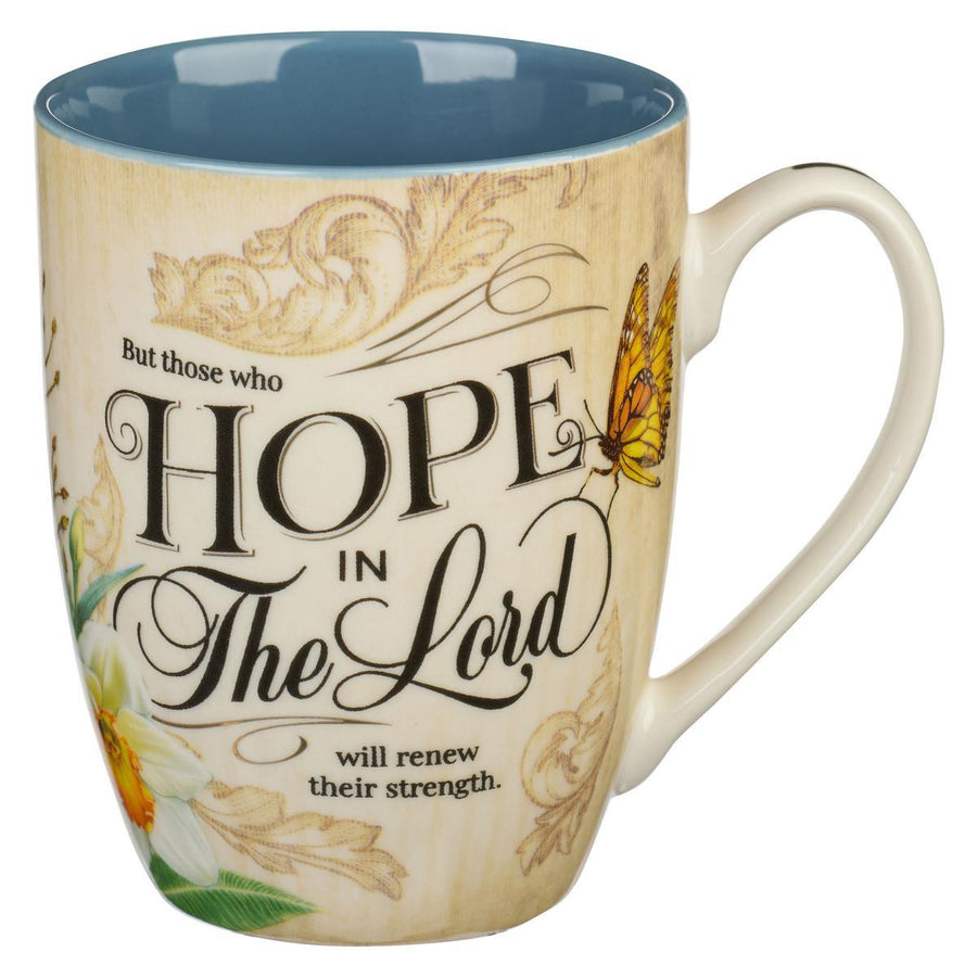 Hope in the LORD Isaiah 40:31 Mediterranean Blue Floral Ceramic Mug