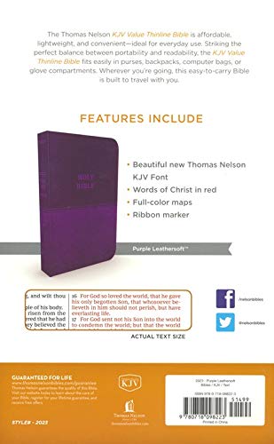 Personalized KJV Holy Bible Value Thinline Leathersoft Purple Comfort Print King James Version