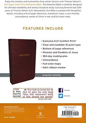 Personalized KJV Reference Bible Super Giant Print Red Letter Comfort Print Leather-Look Burgundy