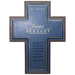 Personalized Decorative Wall Cross Faithful Servant Blue LuxLeather