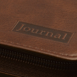 Personalized Custom Text Strong and Courageous Zippered Journal LuxLeather Joshua 1:5-7 Brown