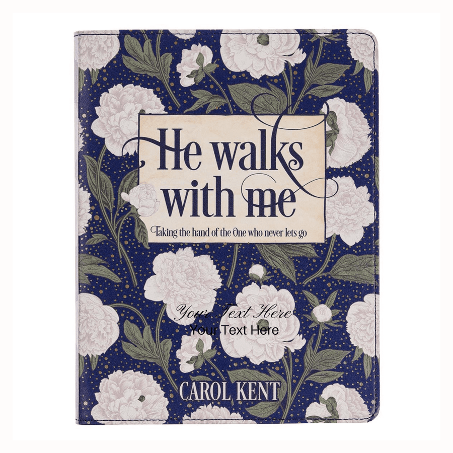 Personalized Custom Text Your Name He Walks with Me Devotional Gift Book Faux Leather