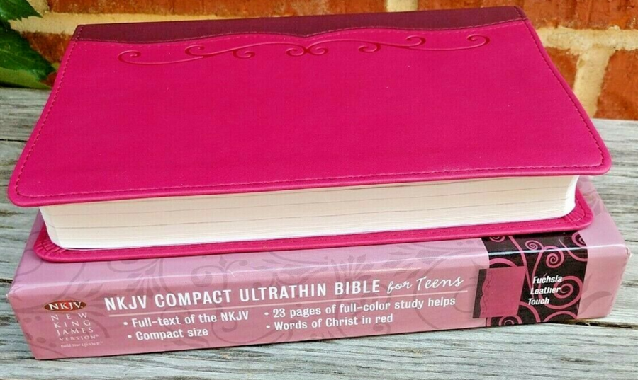 Personalized NKJV Compact Ultrathin Bible for Teens Fuchsia LeatherTouch