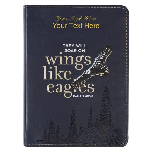 Personalized Journal Wings Like Eagles Navy Blue Handy-sized Faux Leather