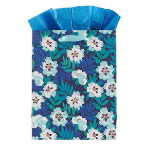 God Works For Good Romans 8:27 Floral Blue Gift Bag