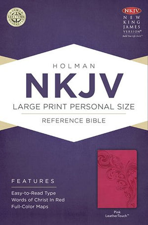 Personalized Custom Text Your Name NKJV Large Print Personal Size Reference Bible LeatherTouch Pink