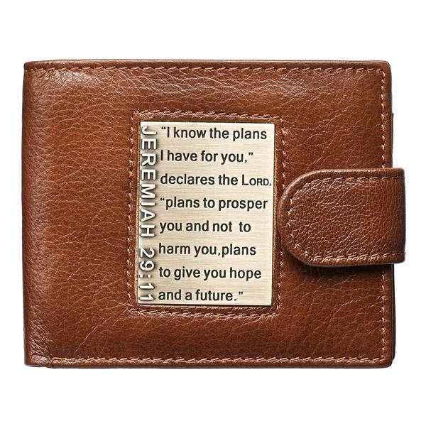 I Know the Plans Jeremiah 29:11 Brown Genuine Leather Wallet
