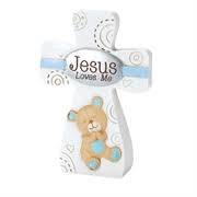 Jesus Loves Me Blue Tabletop Cross