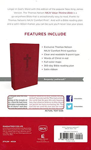 Personalized Custom Text Your Name NKJV Value Thinline Holy Bible Burgundy Leathersoft Red Letter Edition New King James Version