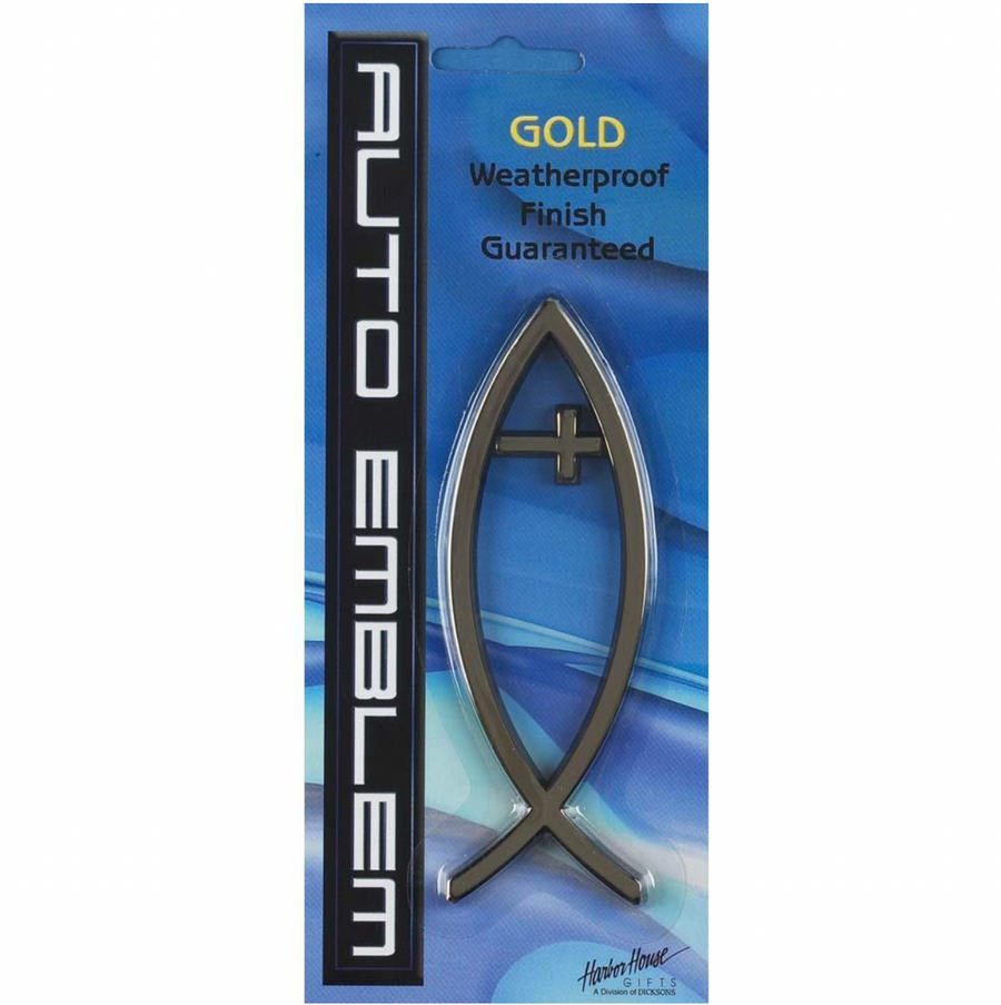 Gold Cross Fish Car Emblem