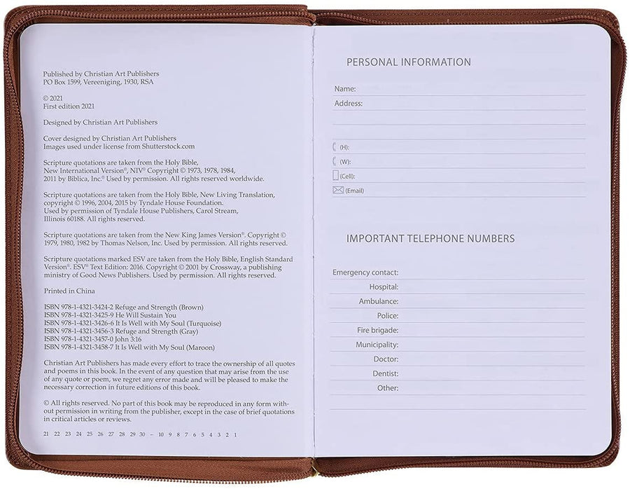 Personalized 2022 Refuge and Strength Brown Faux Leather Zippered Executive Planner