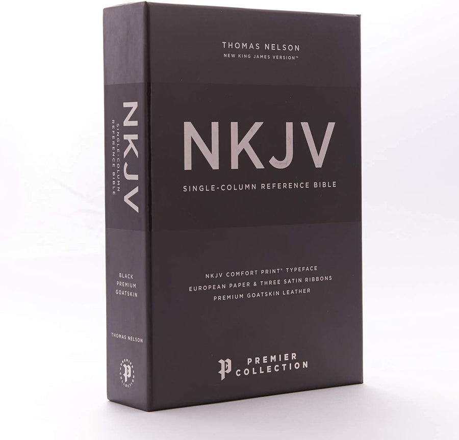 Personalized NKJV Single-Column Reference Bible Premium Black Leather Comfort Print