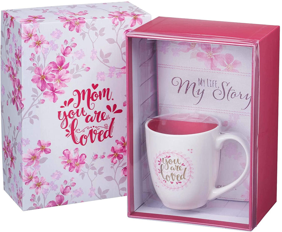 Mother’s Day Gift Set | 1 John 4:19 Scripture Mug and My Life My Story Prompted Mothers Legacy Journal
