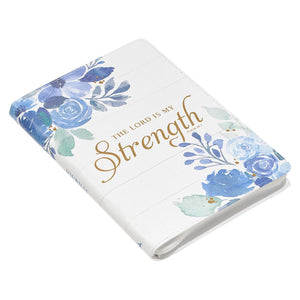 The Lord is my Strength Psalm 28:7 Blue Floral Faux Leather Zipper Journal